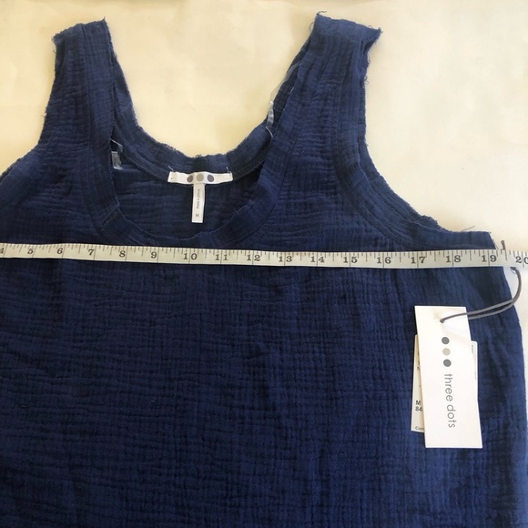 Three Dots Women’s Navy Blue Gauze Raw Hemline V-Neck Sleeveless Tank Size M - Picture 12 of 14